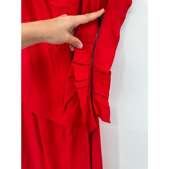 Reiss Robyn Red Sleeveless Ruffle Detail Knee Length Dress - Picture 5 of 7